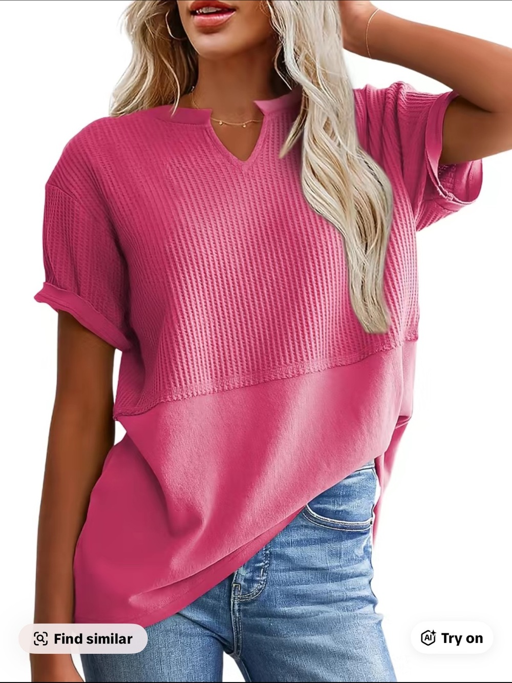 Women’s Pink Waffle-Knit Short Sleeve Top size XL loose fit new